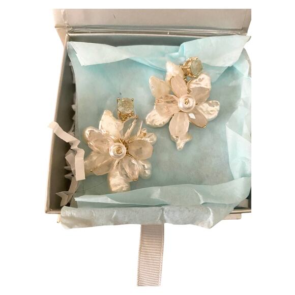 Vintage Rampaige Custom Made Seed Pearl and Pink Green Quartz Pierced Earrings - Picture 5 of 7